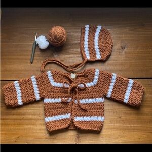 Handmade Brown and White Newborn Crochet Baby Set